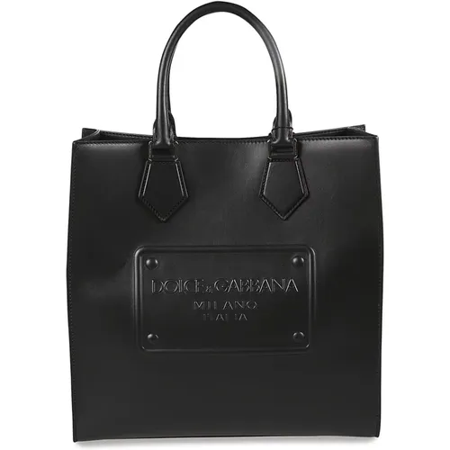 Handbags, male, , Size: ONE SIZE Leather 3D Logo Shopping Bag - Dolce & Gabbana - Modalova