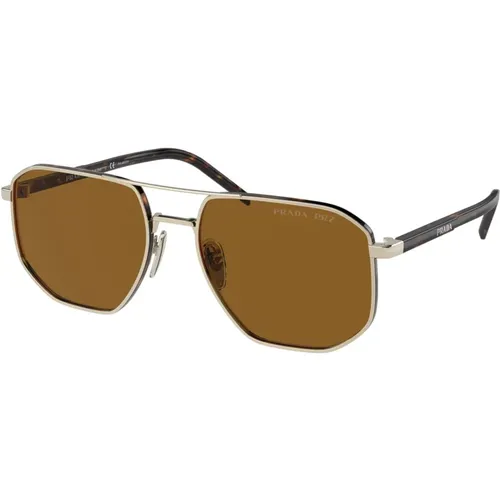 Sunglasses, male, , Size: 57 MM Gold/Brown Sunglasses - Prada - Modalova