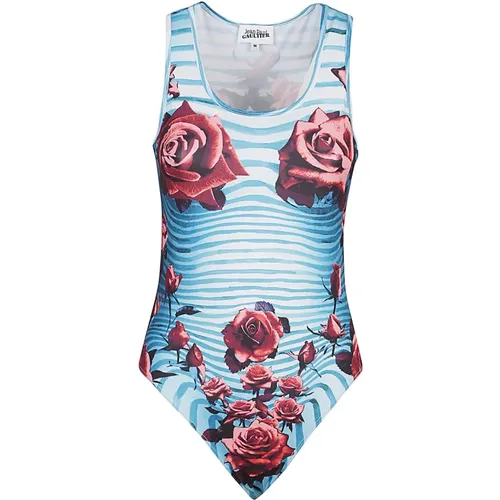 Body, female, , Size: XS Blue Striped Floral Bodysuit Top - Jean Paul Gaultier - Modalova