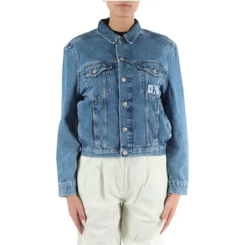 Klassische Passform Jeansjacke mit Logo-Patch , Damen, Größe: S - Calvin Klein Jeans - Modalova