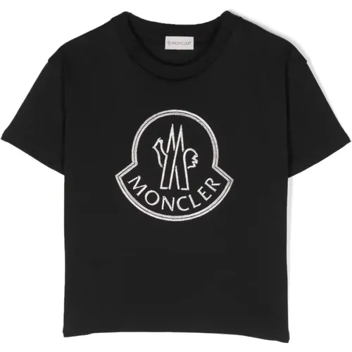 Jungen Logo besticktes T-Shirt Schwarz - Moncler - Modalova