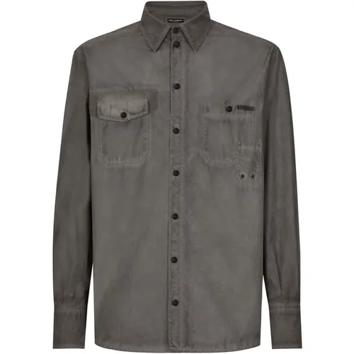 Casual Cotton Shirt in Blue , male, Sizes: L, XL, M - Dolce & Gabbana - Modalova