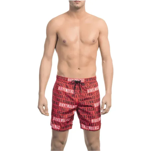 Beachwear, male, , Size: XL All-over Print Beach Shorts with Elastic Waistband - Bikkembergs - Modalova