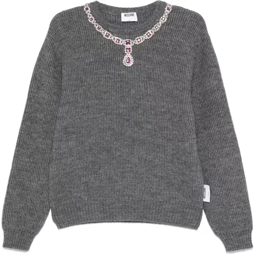 Round-neck Knitwear, female, , Size: S Grey Knit Top - Moschino - Modalova