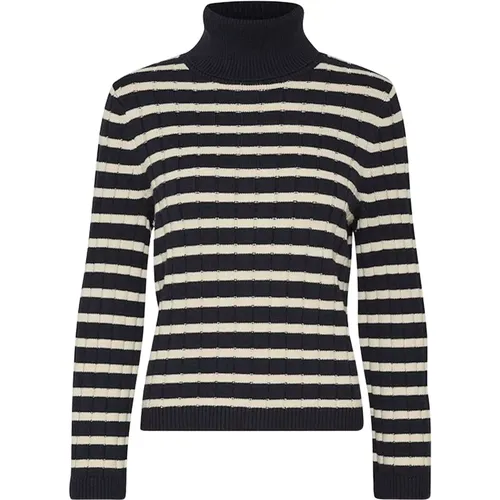 Turtlenecks, female, , Size: M Dark Navy Stripe Knit with Roll Neck - Part Two - Modalova