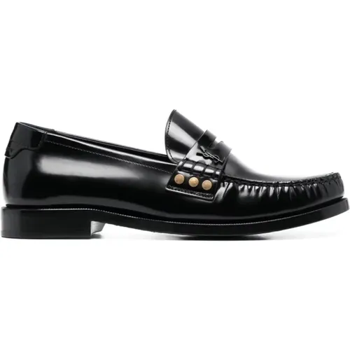 Schwarze Leder Penny-Slot Loafers , Damen, Größe: 37 1/2 EU - Saint Laurent - Modalova