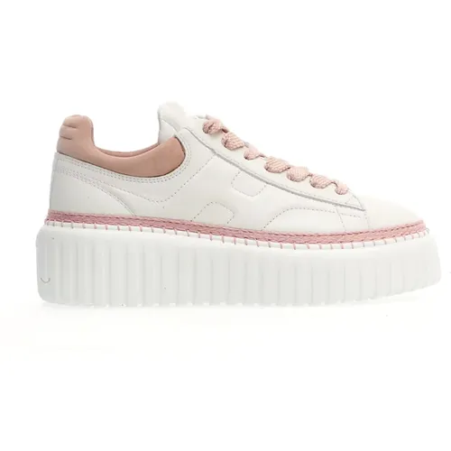 Bianco Leather Sneakers with Pink Inserts , female, Sizes: 4 1/2 UK, 6 UK - Hogan - Modalova