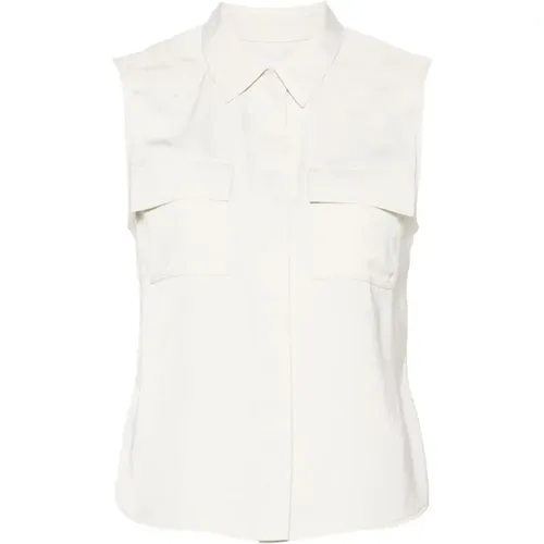 Weißes ärmelloses Hemd mit spitzem Kragen , Damen, Größe: S - Calvin Klein - Modalova