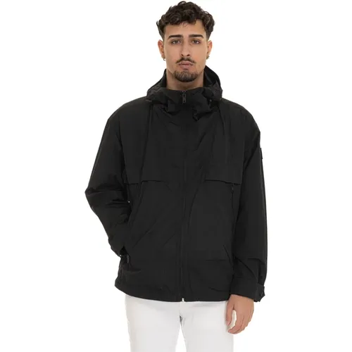 Light Jackets, male, , Size: XL Hooded Harrington Jacket with Logo - Boss - Modalova