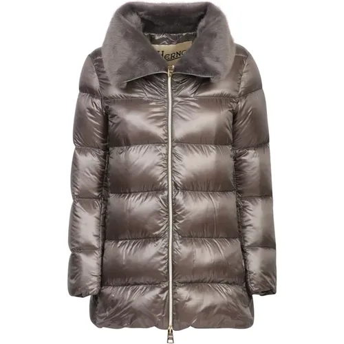 Grey Down Jacket Quilted Design , female, Sizes: 2XS, M, S, XL, L - Herno - Modalova