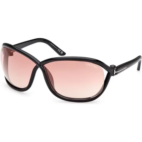 Glänzende schwarze Sonnenbrille mit violetten Gläsern - Tom Ford - Modalova