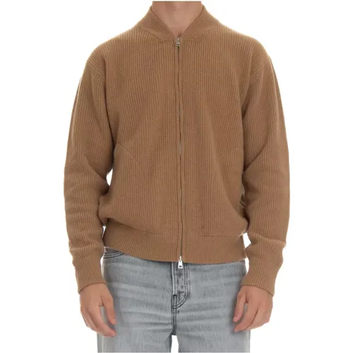 Camel Sweater Baseball Collar Full Zip , male, Sizes: 2XL, XL, L, M - Roberto Collina - Modalova