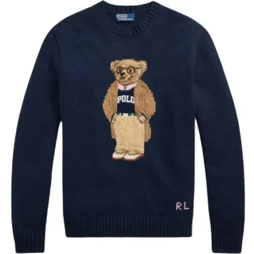 Round-neck Knitwear, male, , Size: M Bear Jacquard Knit Sweater - Polo Ralph Lauren - Modalova