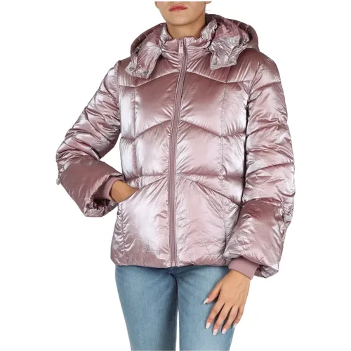 Gesteppte Glänzende Jacke mit Abnehmbarer Kapuze , Damen, Größe: L - Guess - Modalova