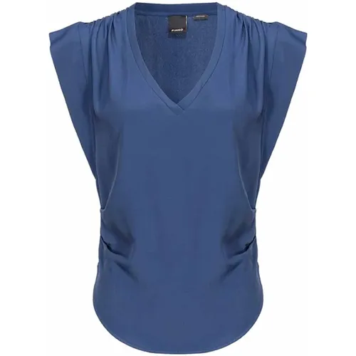 Blaue Seidenbluse mit V-Ausschnitt , Damen, Größe: L - pinko - Modalova