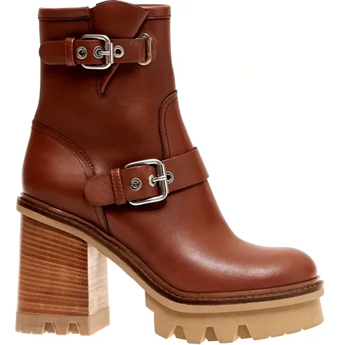 Leather ankle boot with heel - 36 , female, Sizes: 3 UK, 4 UK - AGL - Modalova