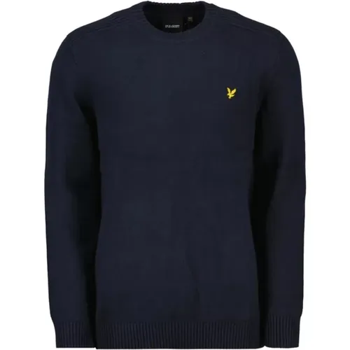 Blauer Rundhalspullover mit Schulterdetail , Herren, Größe: L - Lyle & Scott - Modalova