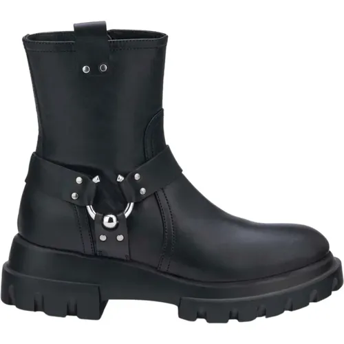 Schwarze Leder Stiefeletten , Damen, Größe: 37 EU - AGL - Modalova