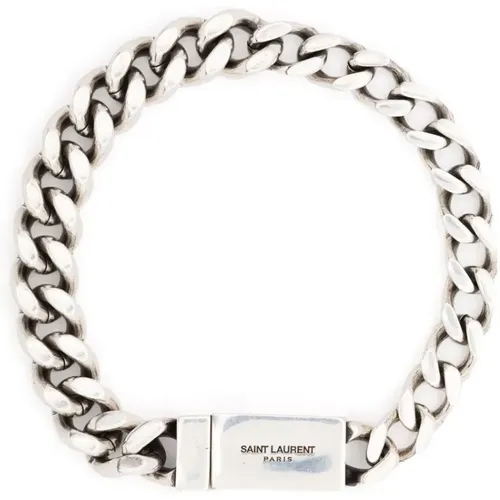 Engraved Logo Silver Chain Bracelet , male, Sizes: M - Saint Laurent - Modalova