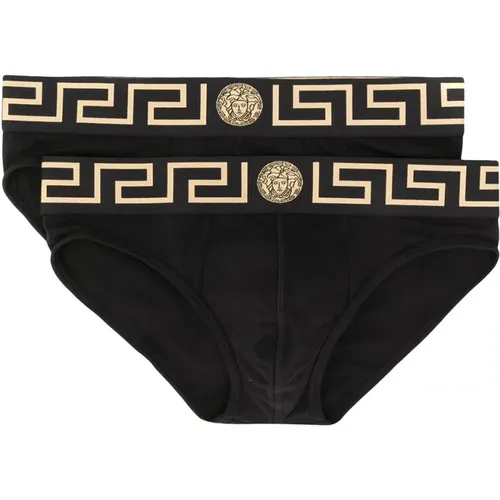 Bottoms, male, , Size: XL Greca Border Briefs with Medusa Head Motif - Versace - Modalova