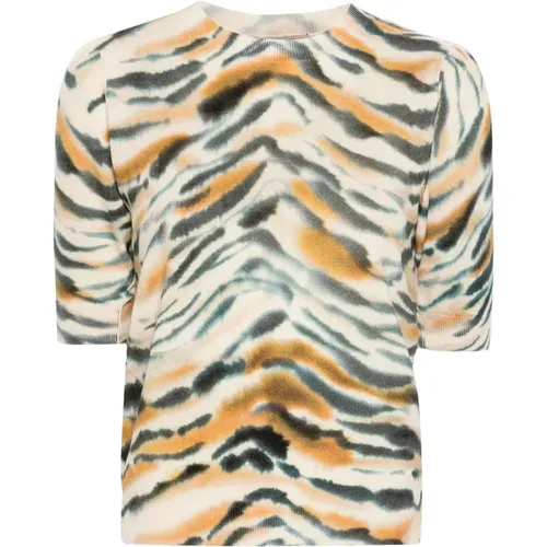 Round-neck Knitwear, female, , Size: S Tiger Print Sweater - Twinset - Modalova