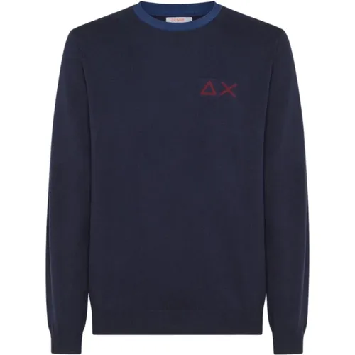 Blaue Sweater mit kontrastierenden Bordeaux-Details , Herren, Größe: M - Sun68 - Modalova