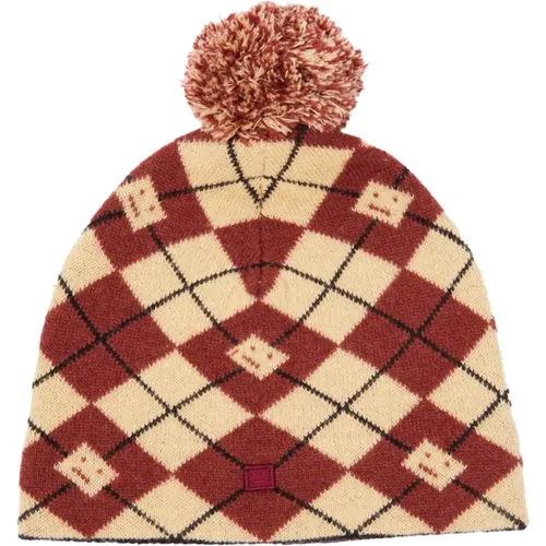 Beanies, male, , Size: ONE SIZE Argyle Face Beanie Hat Red/Beige - Acne Studios - Modalova