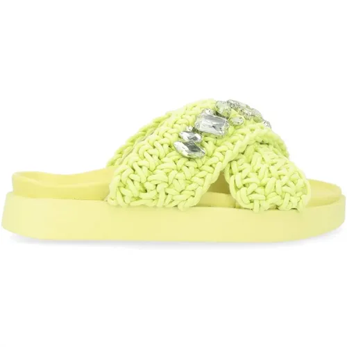 Sliders, female, , Size: 7 US Woven Stones Lime Sandals - Inuikii - Modalova