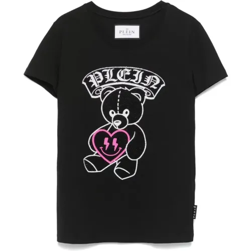 Schwarzes Tee , Damen, Größe: 152 CM - Philipp Plein - Modalova