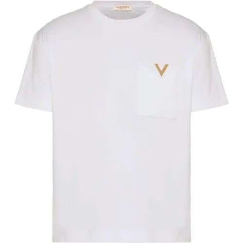 T-Shirts, male, , Size: M Gold-tone Logo Cotton T-shirts and Polos - Valentino Garavani - Modalova