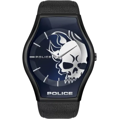 Watches, male, , Size: ONE SIZE Leather Skull Watch Quartz Analog - Police - Modalova