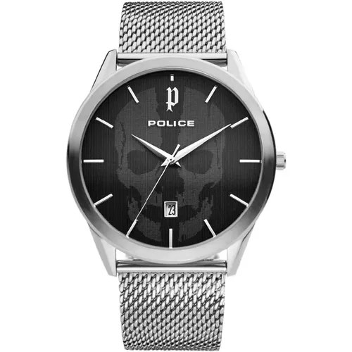 Watches, male, , Size: ONE SIZE Stainless Steel Grey Analog Quartz Watch - Police - Modalova