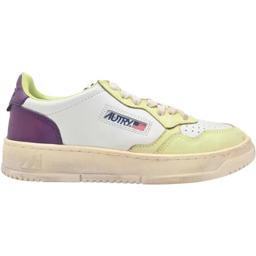 Sneakers, female, , Size: 11 US Vintage Low Top Sneakers White/Salmon/Purple - Autry - Modalova