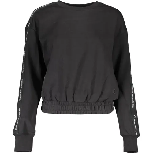 Schwarzer Baumwollpullover mit Stickerei , Damen, Größe: XL - Calvin Klein - Modalova