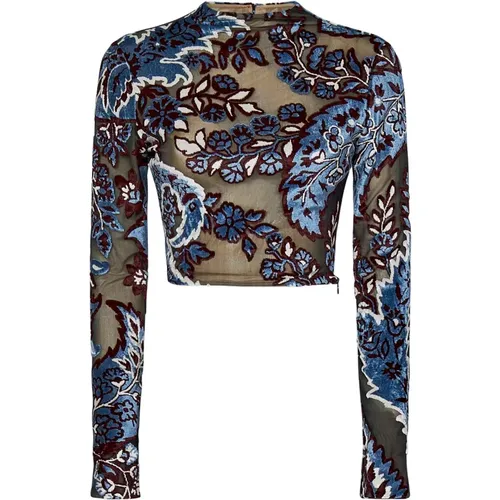 Blue Floral Velvet Top with Cut-Out , female, Sizes: M - ETRO - Modalova