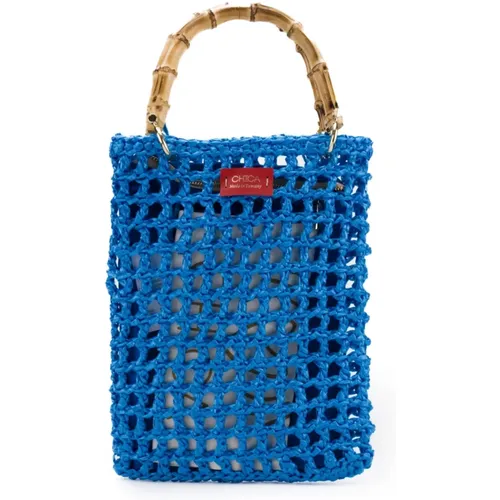 Crochet Bamboo Handle Flat Bag , female, Sizes: ONE SIZE - Chica London - Modalova