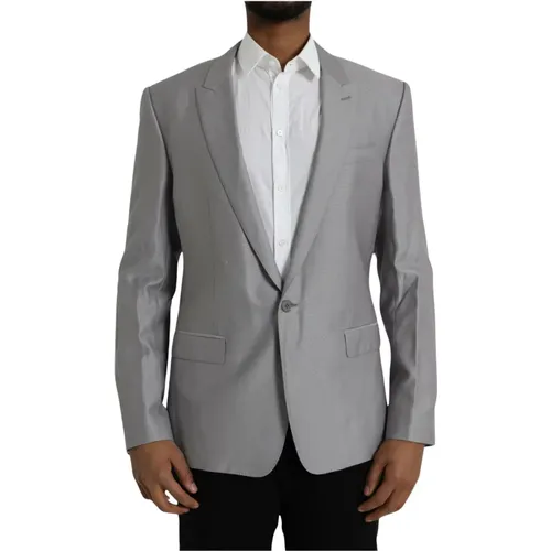 Blazers, male, , Size: XL Grey Wool Blazer Slim Fit - Dolce & Gabbana - Modalova