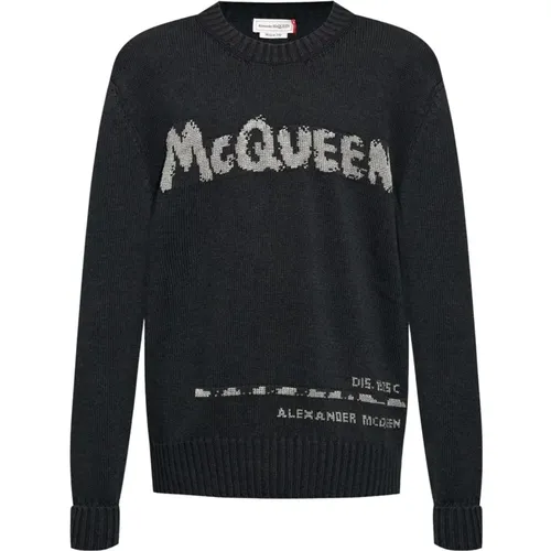 Schwarzer Bio-Baumwoll-Graffiti-Pullover , Herren, Größe: L - alexander mcqueen - Modalova