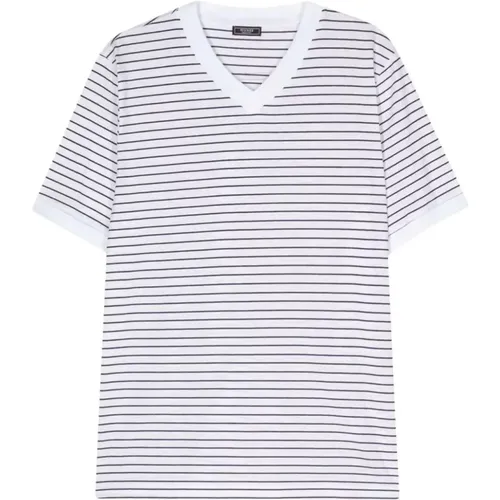 Italian Striped V-Neck T-Shirt , male, Sizes: 2XL, L, 3XL, XL - PESERICO - Modalova