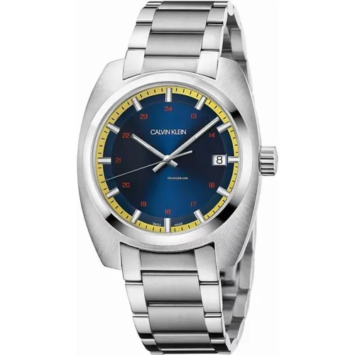 Watches, male, , Size: ONE SIZE Blue Quartz Dial Steel Watch - K8W3114N - Calvin Klein - Modalova