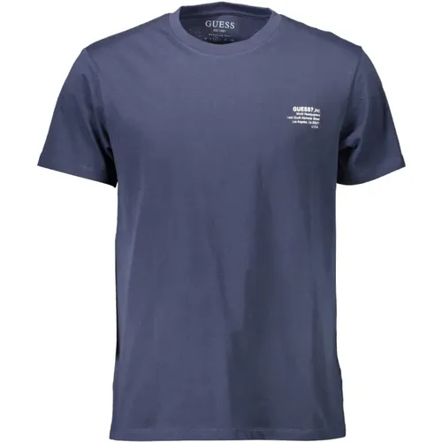 Blaues Baumwoll-T-Shirt mit Druck , Herren, Größe: 2XL - Guess - Modalova