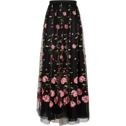Black Rose Embroidered Midi Skirt , female, Sizes: XS - Giambattista Valli - Modalova