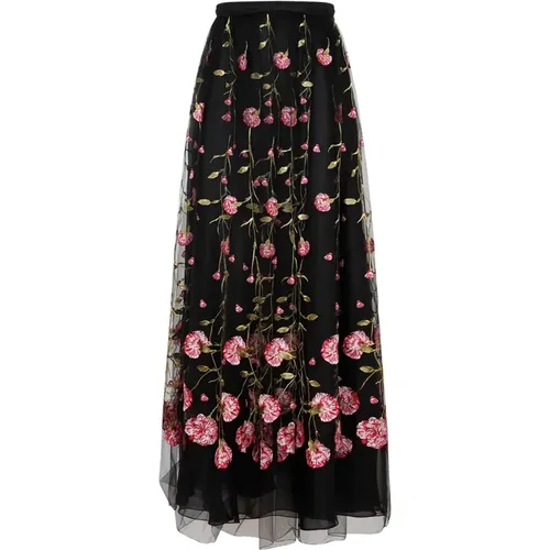 Maxi Skirts, female, , Size: XS Black Rose Embroidered Midi Skirt - Giambattista Valli - Modalova