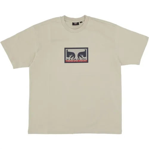 T-Shirts, male, , Size: L Eyes Logo Collaboration T-Shirt Cream - Obey - Modalova