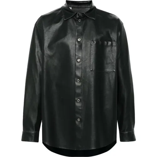 Schwarzes Hemd mit Logo-Patch und Distressed-Effekt , Herren, Größe: XL - MSGM - Modalova