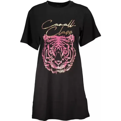 Elegantes Bedrucktes T-Shirt mit Rundhalsausschnitt , Damen, Größe: L - Cavalli Class - Modalova