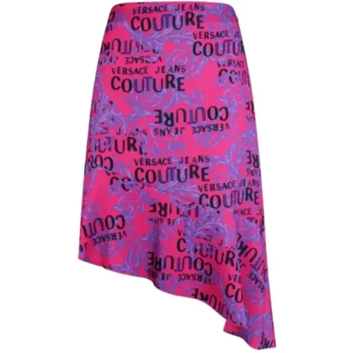 Barock Logo Print Fuchsia/Violet Midi Rock - Größe 42 , Damen, Größe: S - Versace Jeans Couture - Modalova