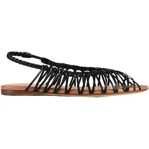 Flache Ledersandalen mit geflochtenen Riemen , Damen, Größe: 37 EU - Francesco Russo - Modalova