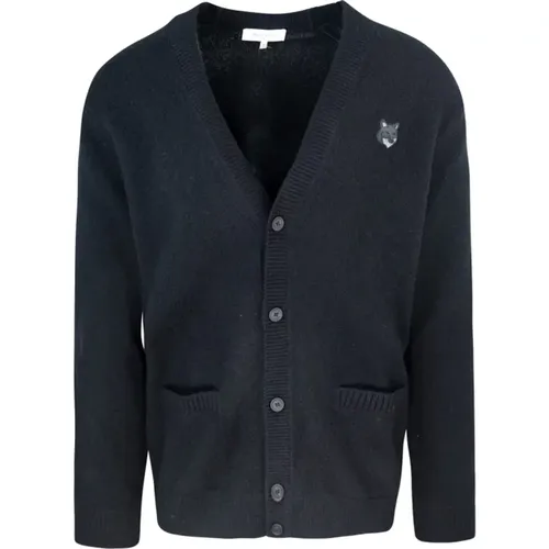 Cardigans, male, , Size: M Wool Cardigan Fox Patch - Maison Kitsuné - Modalova