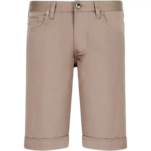 Glänzende Baumwoll-Bermuda-Shorts mit Umschlag-CAMEL - Emporio Armani - Modalova